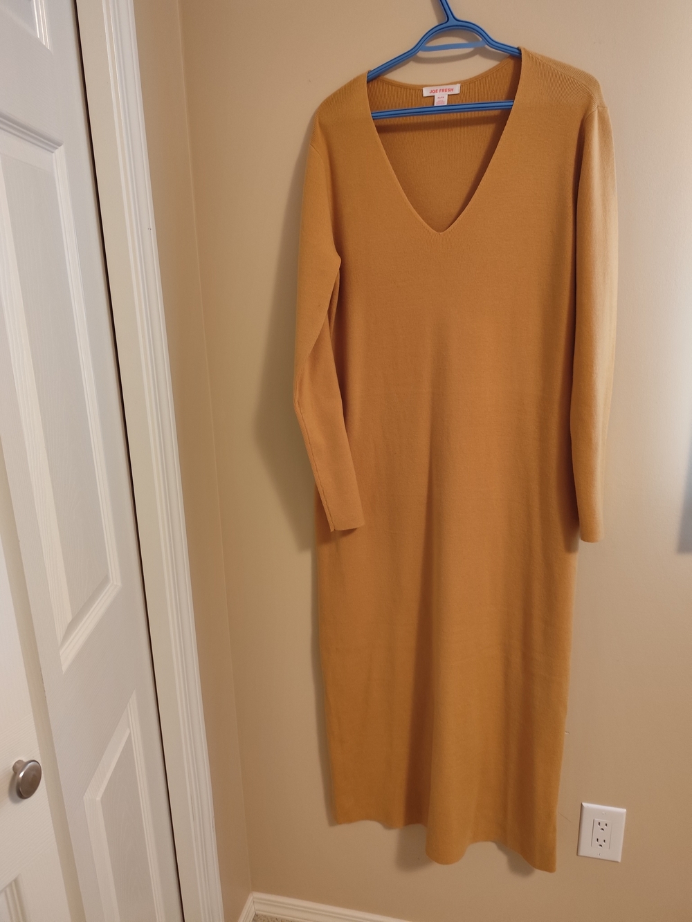 Joe Fresh Long Sleeve V-Neck Maxi Dress - Mustard